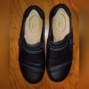 Clarks Black Leather Slip-On Shoes#510
